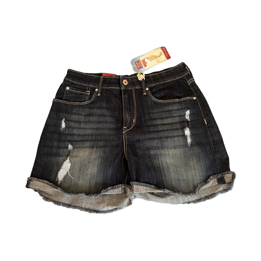 Levis Jean Shorts Womens Size 10 Blue Denim High Rise Distressed Dark Wash NWT